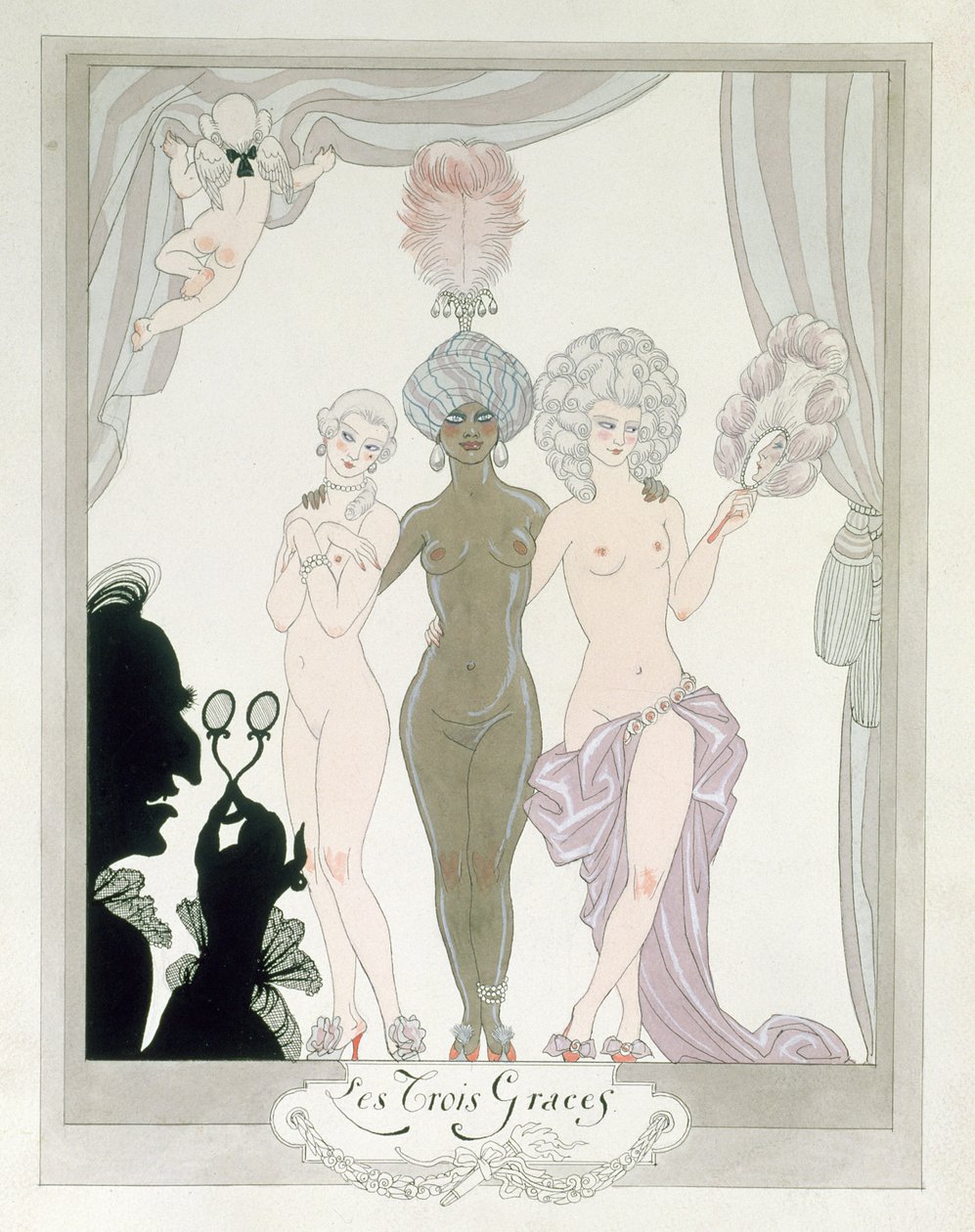 Üç Güzeller (kağıt üzerine kalem, mürekkep ve sulu boya) by Georges Barbier