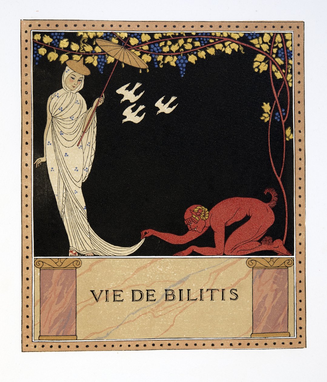 Bilitis'in Yaşamı, Les Chansons de Bilitis'ten bir çizim, Pierre Louys, pub. 1922 (kalıp baskısı) by Georges Barbier