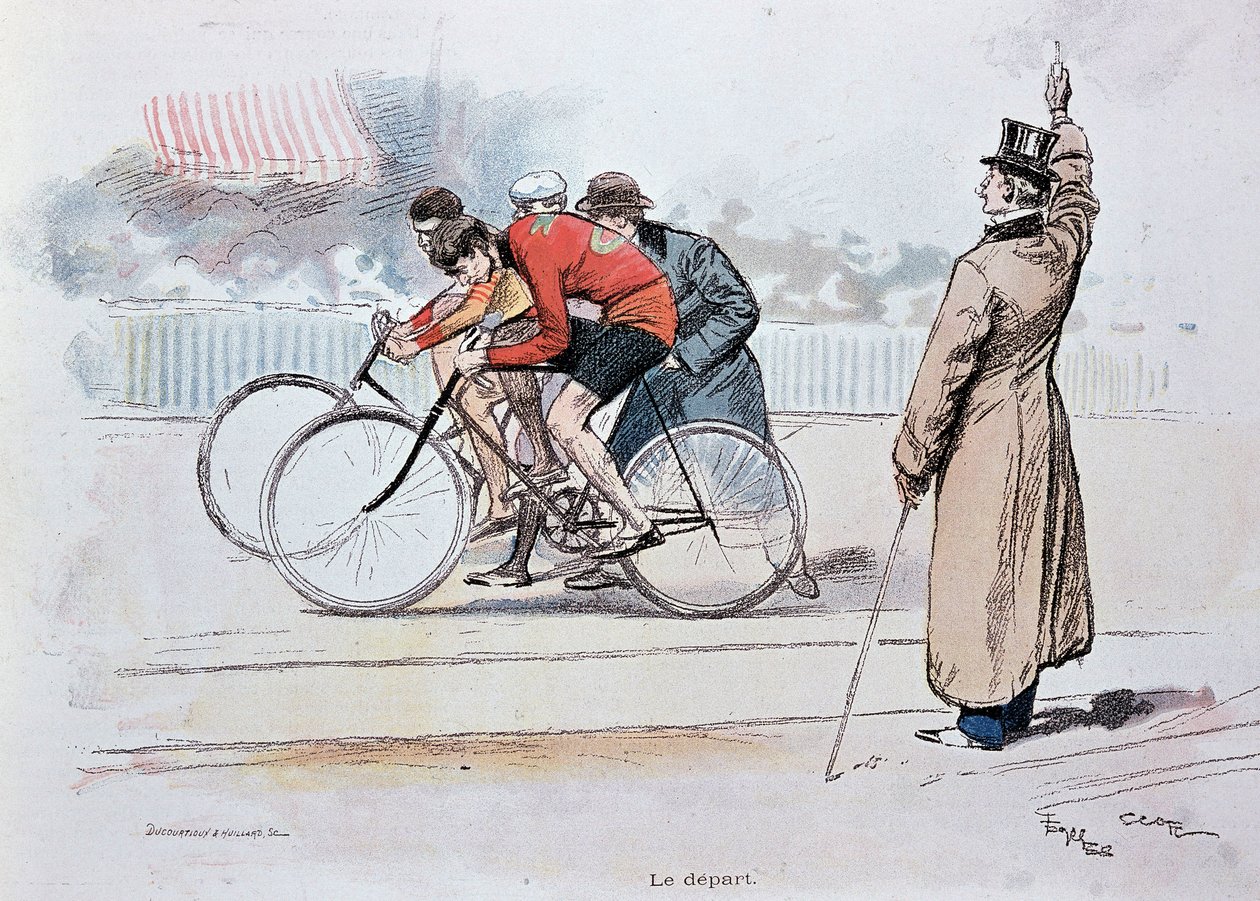 Bisiklet yarışı: başlangıç - çizim G. Scott by Georges Bertin Scott