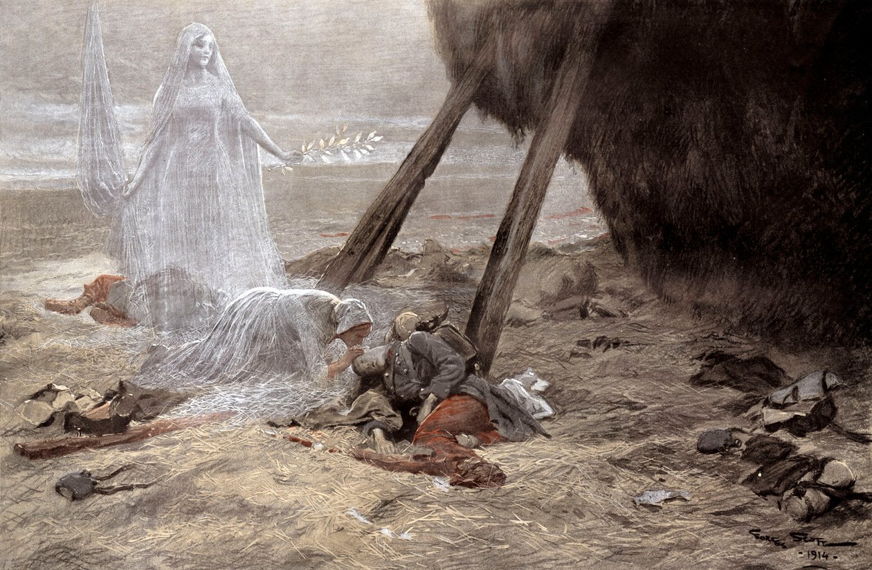 Ölmekte olan bir askere görünen iki beyaz kadın by Georges Bertin Scott