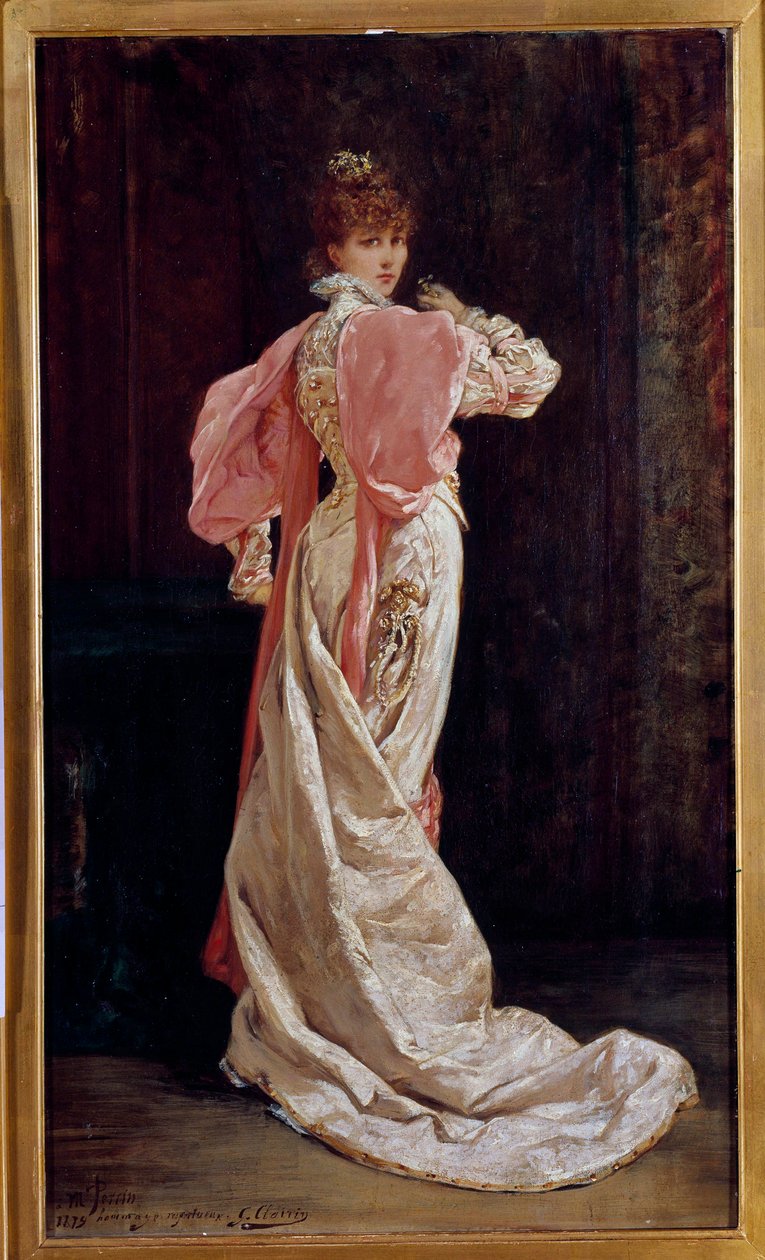 Sarah Bernhardt (1844-1923) olarak bilinen Fransız aktris Henriette Rosine Bernard'ın tam boy portresi Georges Jules Victor Clairin (1843 - 1919) tarafından yapılmıştır. 19. yüzyıl. Paris, Fransız komedisi by Georges Clairin