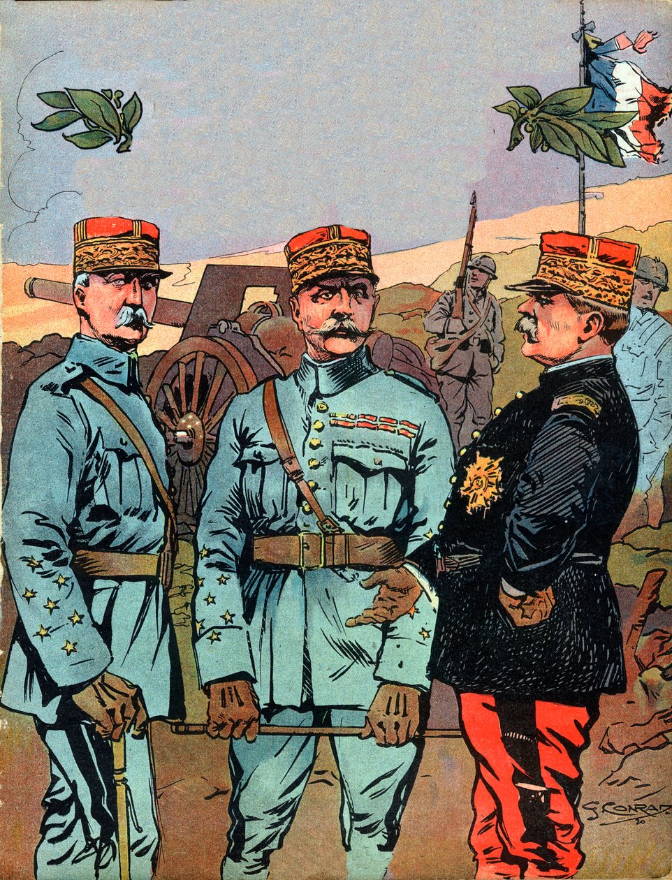 Marechal Joseph Jacques Cesaire Joffre (1852-1931), Marechal Ferdinand Foch (1851-1929) ve Marechal Philippe Petain (1856-1951), Birinci Dünya Savaşı sırasında Fransa