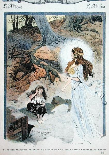 Küçük Prenses, 'Mon Journal' dergisindeki bir çocuk hikayesinden bir örnekle kendini eski tabutun önünde bulur. by Georges Conrad
