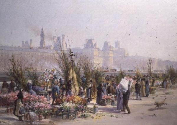 Seine Nehri kıyısındaki Çiçek Pazarı by Georges Fraipont