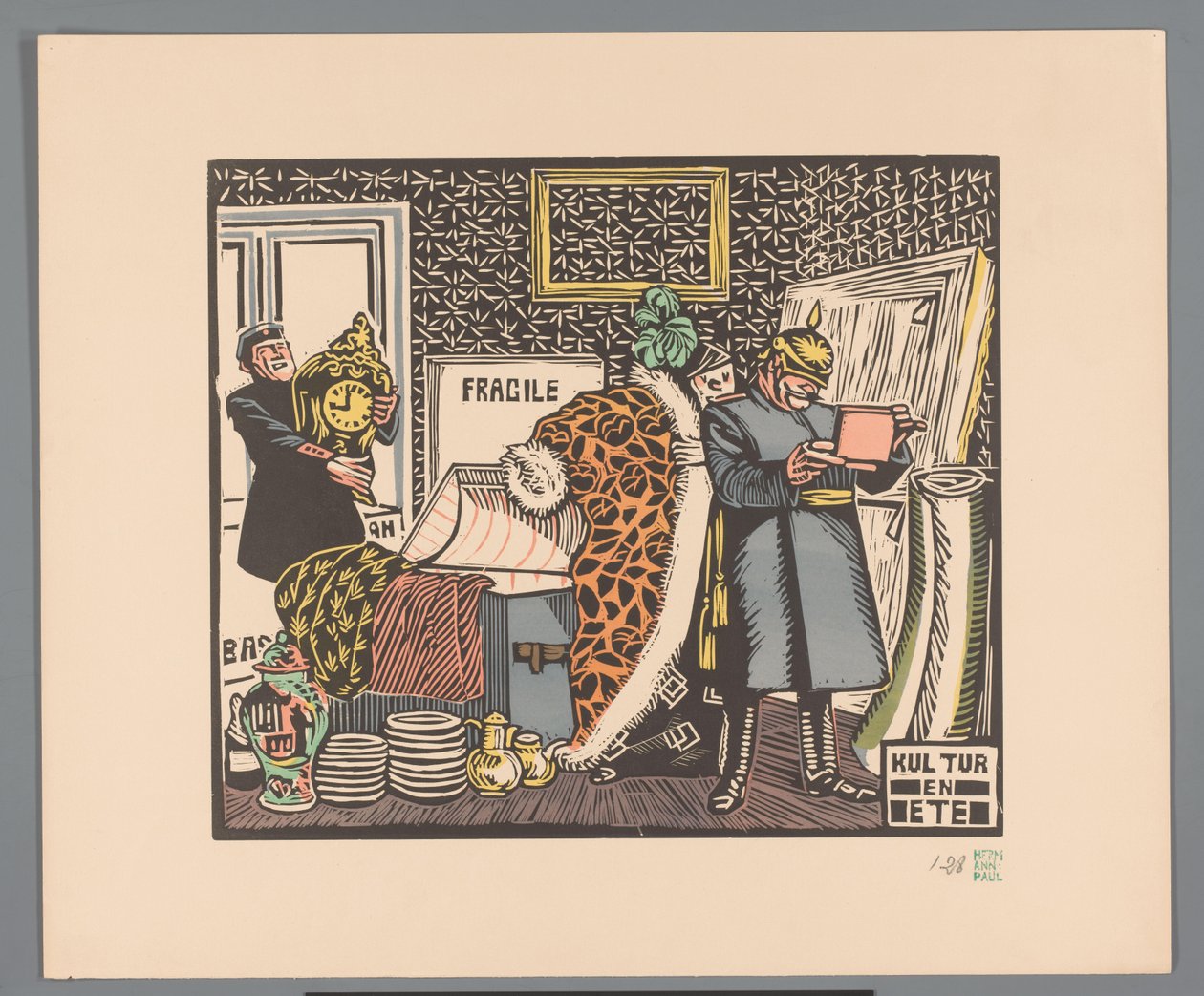 Askerler bir evi yağmaladı Kültür en ete (nesne üzerindeki başlık) by Georges Hermann Rene Paul