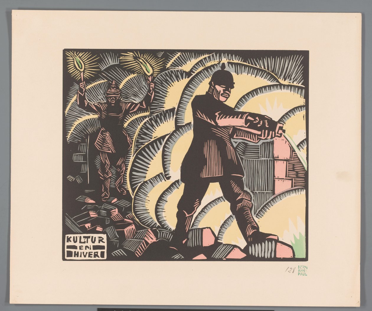 Askerler binaları ateşe verdi Kültür ve hiver (nesne üzerindeki başlık) by Georges Hermann Rene Paul