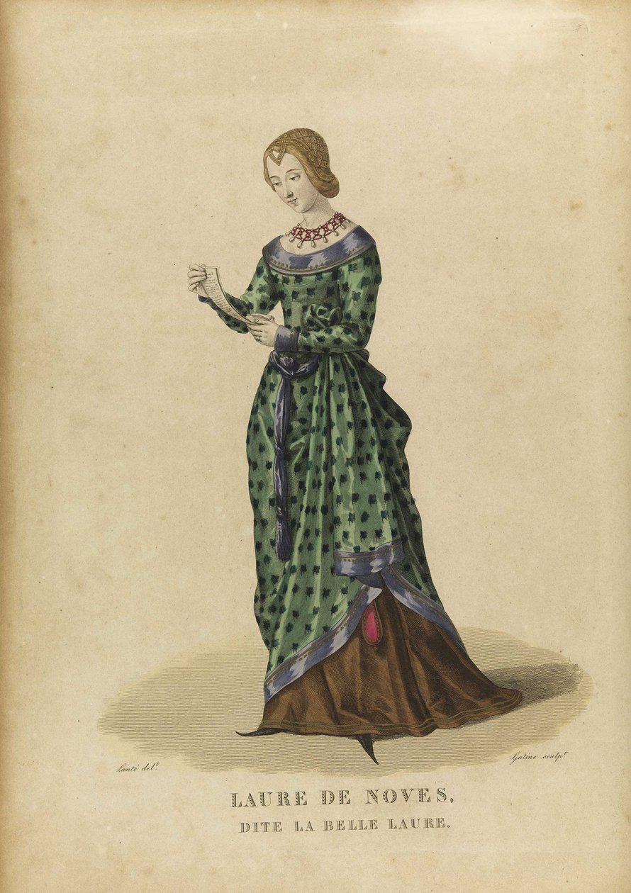 Laure de Sade - Laura de Noves (1310-1348) - Gatin, Georges Jacques (1773-1831) - 18. yüzyılın sonları. - Gravür, sulu boya - Özel Koleksiyon by Georges Jacques Gatine
