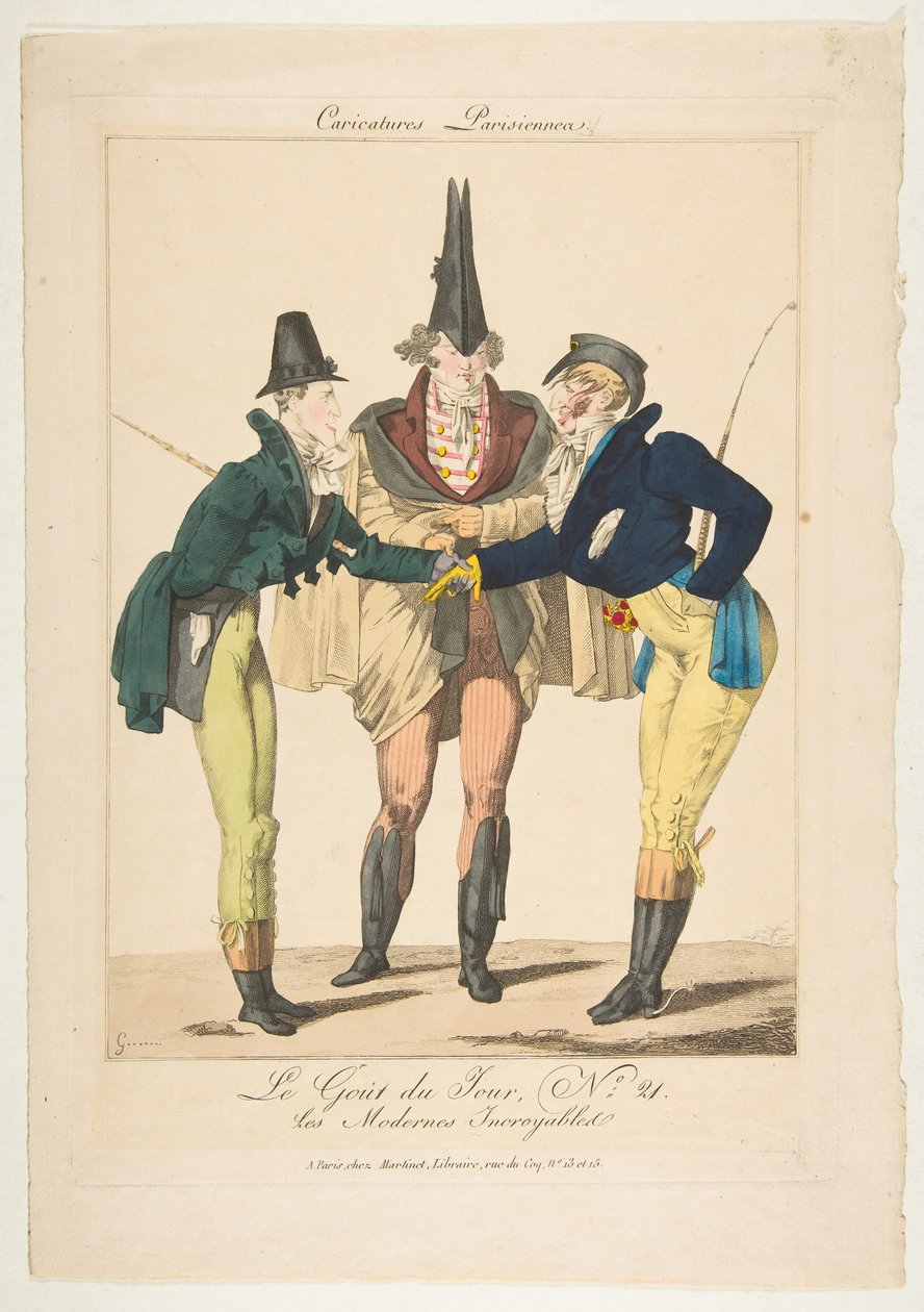 Le Goût du Jour, No. 21: The Incredible Moderns from Caricatures Parisiennes, yakl. 1815. by Georges Jacques Gatine