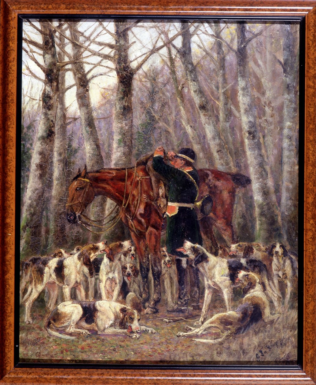 Bir at avı sırasında öldürülen bir geyiğin ata yüklenmesi - Georges La Roque tarafından 1900 dolaylarında çizim by Georges La Roque