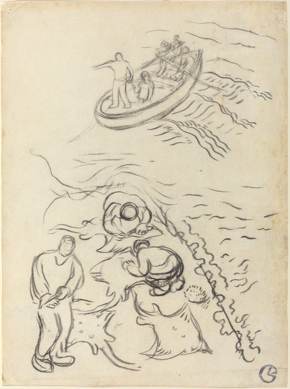 Ağları Boşaltan Adamlarla "Balıkçılar" Çalışması by Georges Lacombe