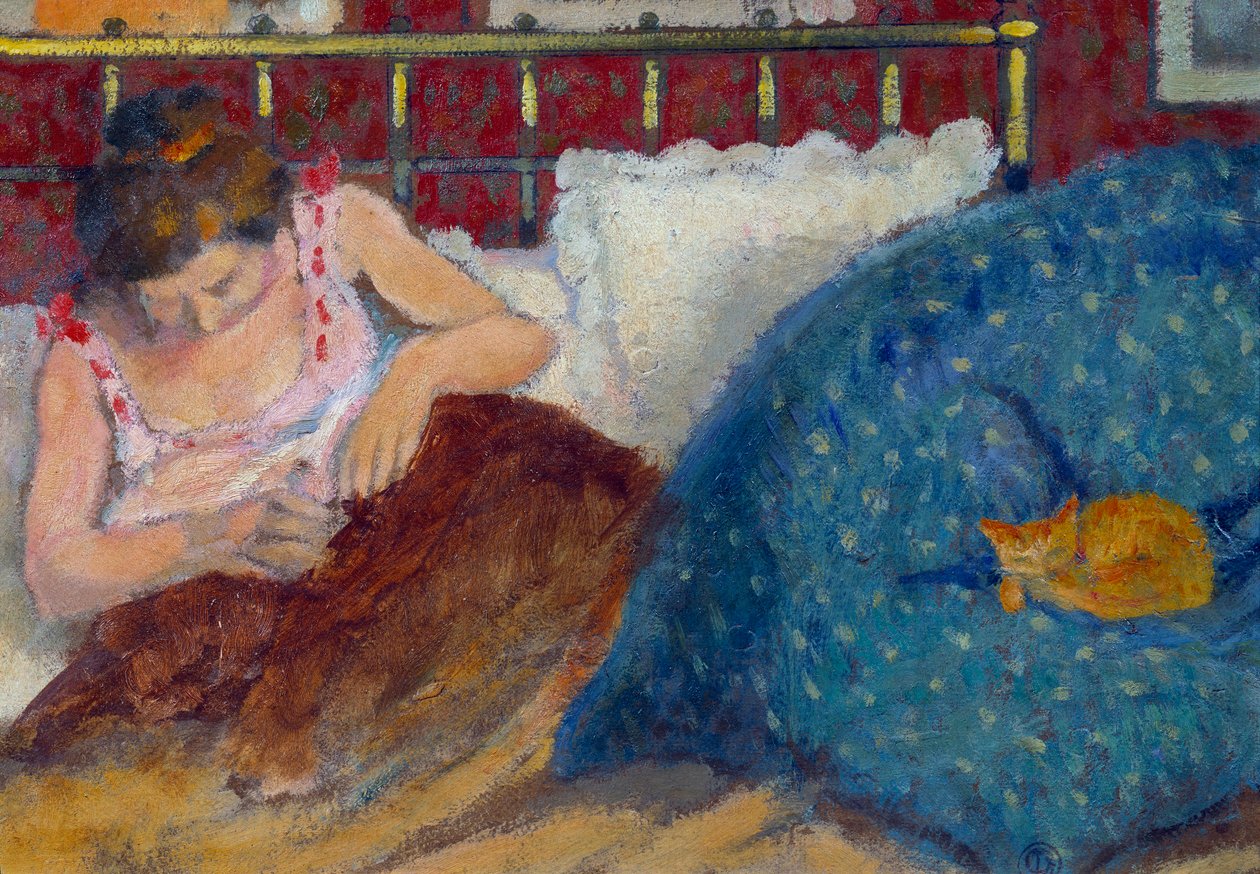 Yatakta ya da Kedili Kadın Tablosu Georges Lemmen (1865-1916) 1900 Güneş. 0,3x0,45 m Paris, Orsay Müzesi by Georges Lemmen