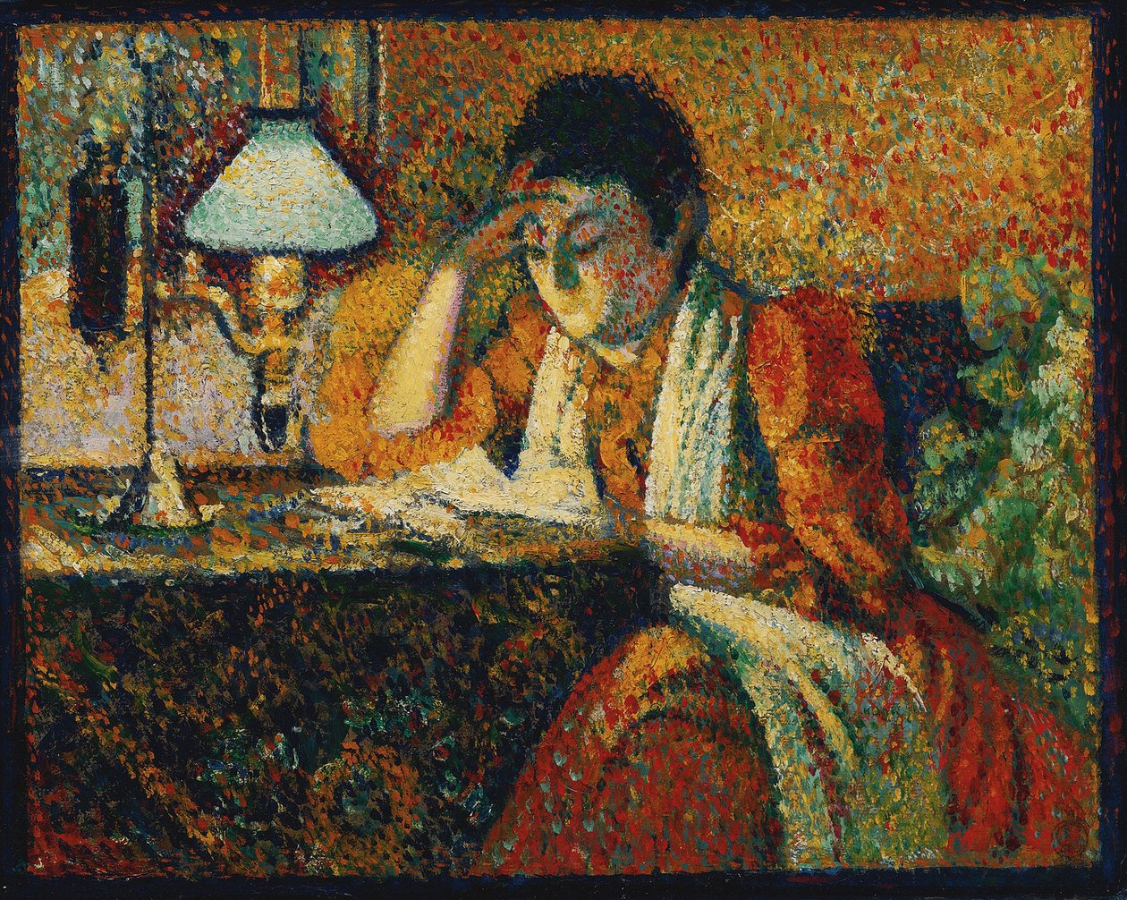 The Reader par Lemmen, Georges (1865-1916). Ahşap üzeri yağlı boya, ebat : 30,5x38,7, c. 1888, Özel Koleksiyon by Georges Lemmen
