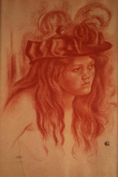 Şapkalı Genç Kız (kalem boya) by Georges Lemmen