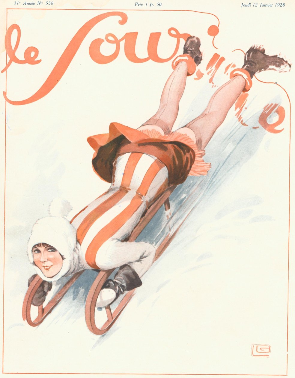 'Le Sourire'ın Ön Kapağı, Ocak 1928 (renkli taşbaskı) by Georges Leonnec