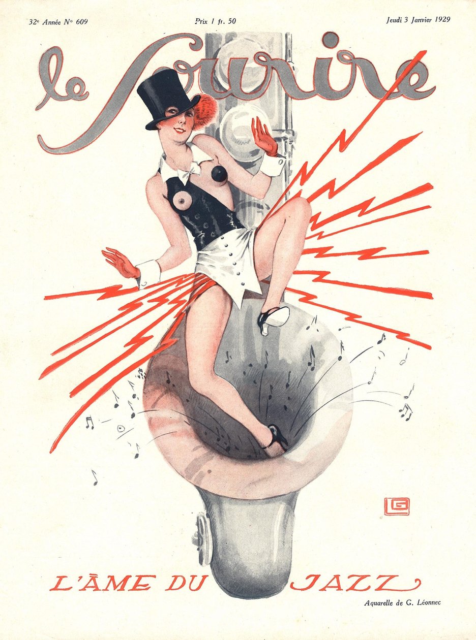 'Le Sourire' ön kapağı, Ocak 1929 (renkli lito) by Georges Leonnec
