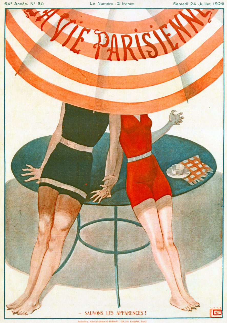 El ele tutuşan sevgililer, "La Vie Parisienne "den bir illüstrasyon by Georges Leonnec