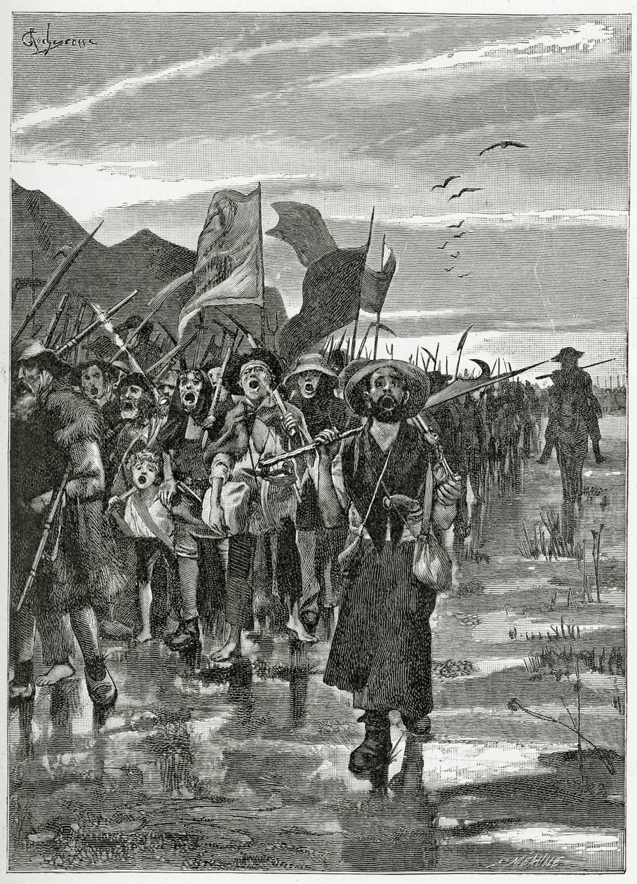 Le Torrent des isyancılar - Han d'Islande'den bir çizim, 19. Yüzyıl (bw gravürü) by Georges Marie Rochegrosse