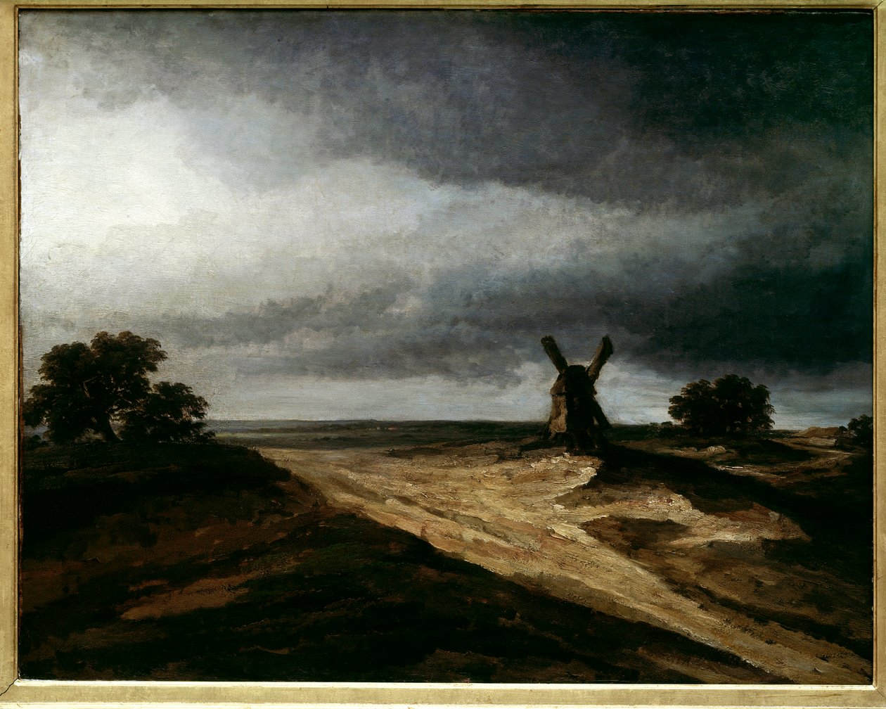 Değirmen ile Montmartre Paris peyzaj çevresi. Georges Michel (1763-1843) tarafından 18. yüzyıl Güneş tablosu. 0,64 X 0,80 m Paris, Louvre Müzesi by Georges Michel