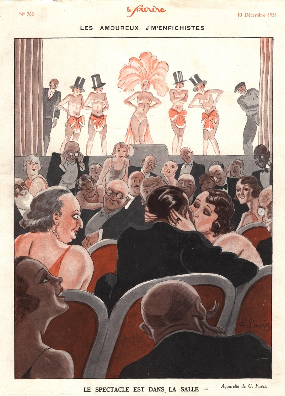 Salondaki gösteri, 'Le Sourire'den illüstrasyon, Aralık 1931 (renkli lito) by Georges Pavis