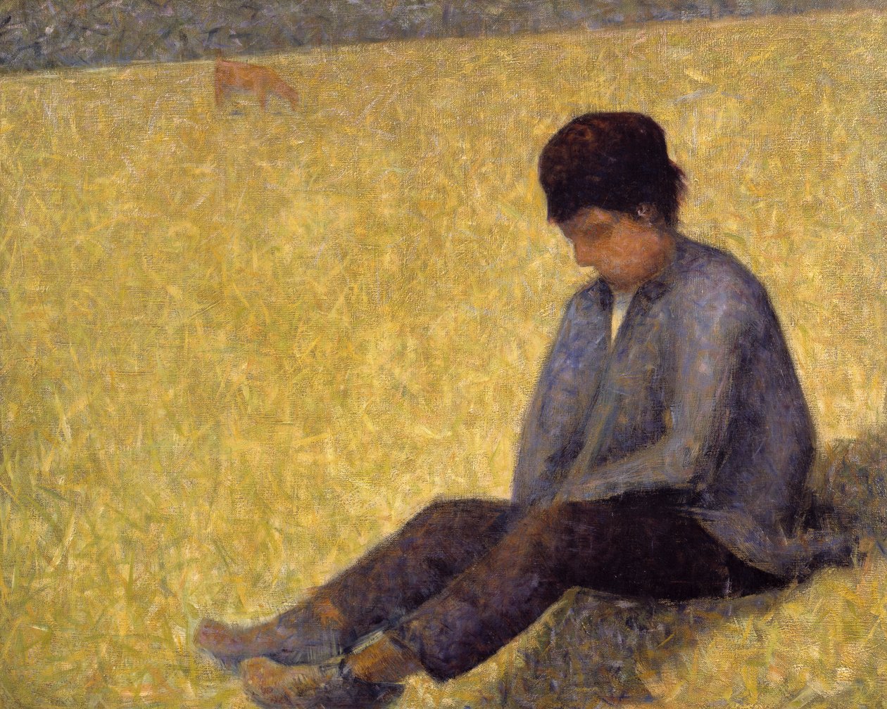 Çimenlerin Üzerinde Oturan Çocuk, 1882 dolayları (tuval üzerine yağlı boya by Georges Pierre Seurat