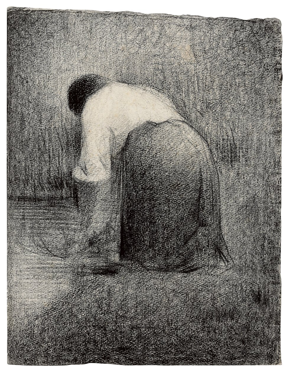 diz çökmüş kadın; Femme agenouillee, c.1881 by Georges Pierre Seurat