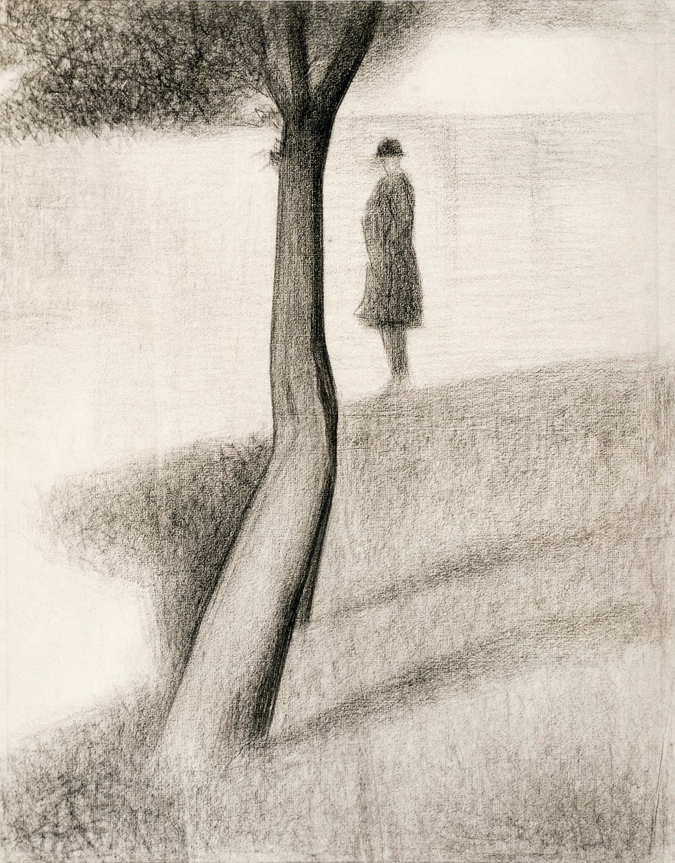 Ağacın yanında duran adam; La Grande Jatte'de çalışma by Georges Pierre Seurat
