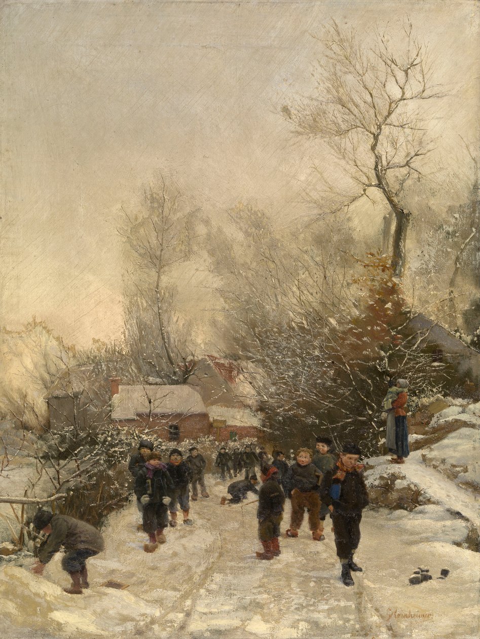 Karda Çocuklarla Köy (tuval üzerine yağlı boya) by Georges Reinheimer