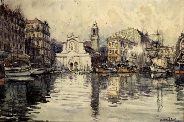 The Harbour, Marsilya (suluboya) by Georges Rose