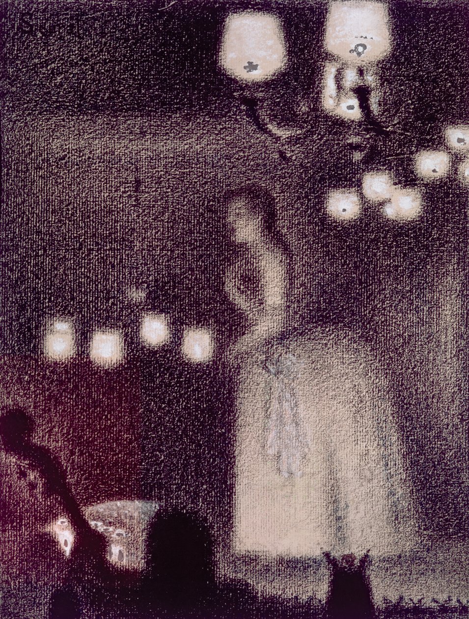 Eden Konserinde, 1886-7 (kağıt üzerine mum boya, guaj, tebeşir ve mürekkep) by Georges Seurat