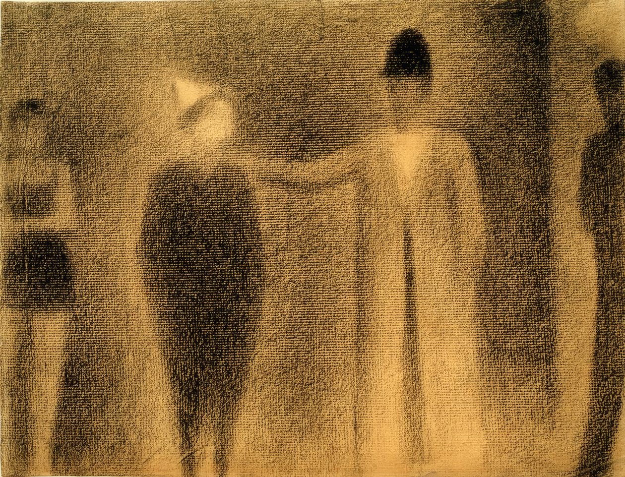 Palyaço ve üç karakter (Palyaço ve üç figür / Çalışma) by Georges Seurat