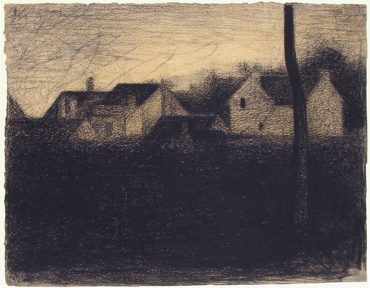 Evlerle Peyzaj, 1882-83 (conté mum boya) by Georges Seurat