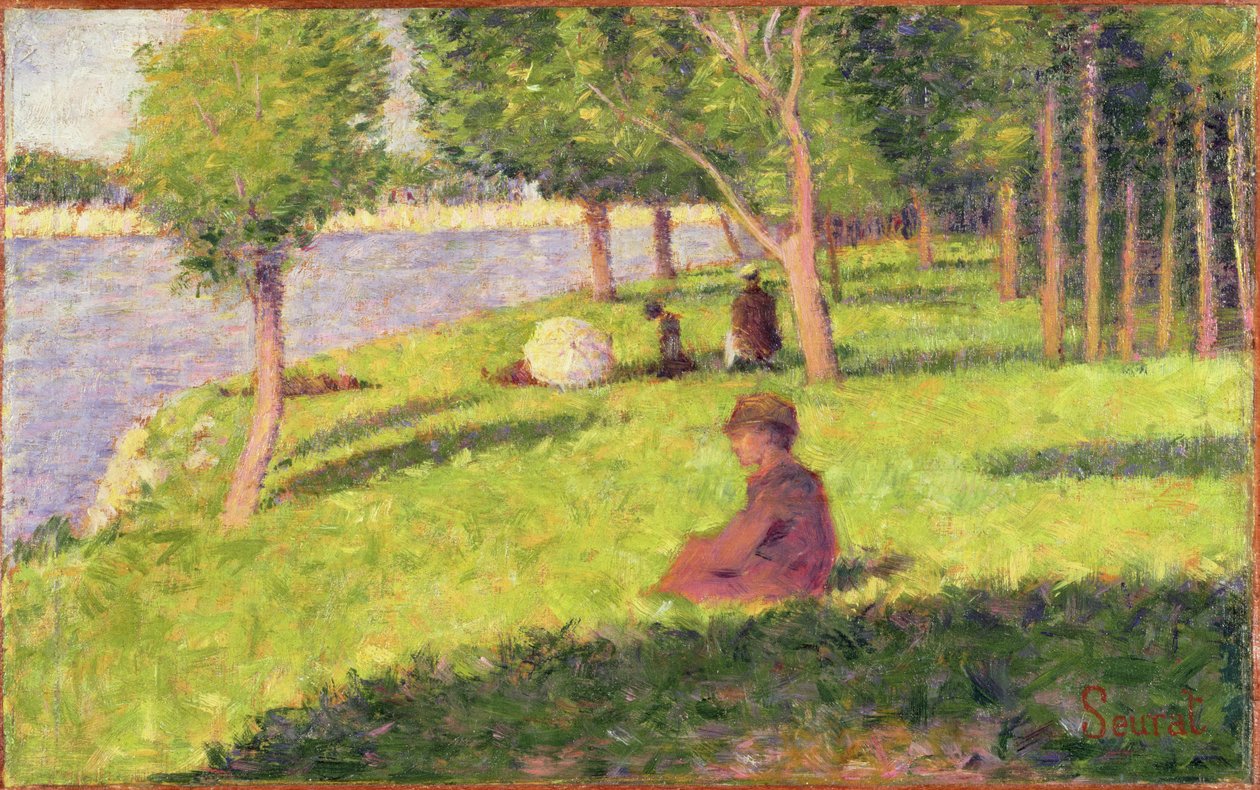Oturan Figürler, La Grande Jatte Adasında Bir Pazar Öğleden Sonra Çalışması, 1884-85 (ahşap panel üzerine yağlı boya) by Georges Seurat
