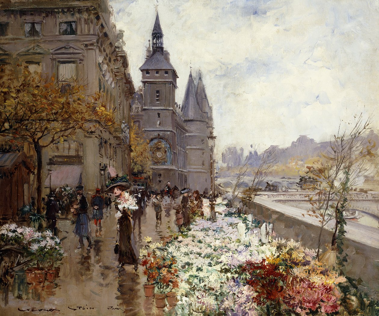 Seine Nehri Boyunca Bir Çiçek Pazarı, by Georges Stein