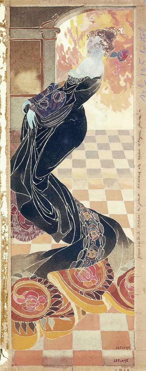 Siyah Cüppeli Kadın, 1900 c. (kağıt üzerine guaj boya) by Georges de Feure