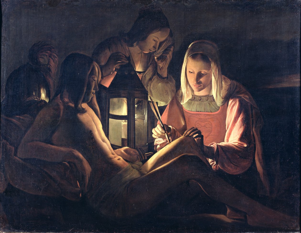 Aziz Irene ve Kutsal Kadınlar Tarafından Eğilen Aziz Sebastian by Georges de La Tour