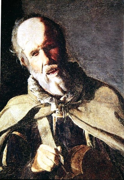 Köpeğiyle Hurdy Gurdy Oyuncusu, kafa detayı, 1620