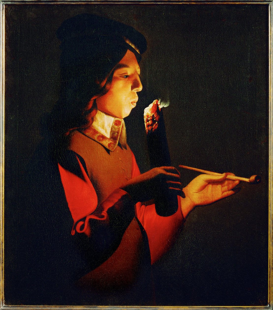 Ateş Çubuğuna Üfleyen Çocuk (tuval üzerine resim) by Georges de la Tour