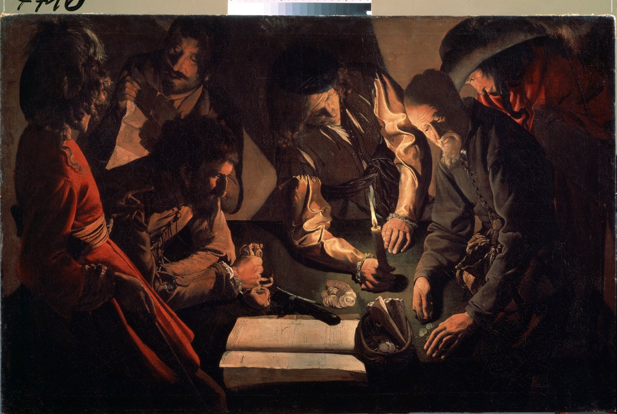 Tefecide (Ödeme). (Tefecilerde. Ödeme). Georges de La Tour (1583-1652), 1640 dolaylarında tablo. Barok sanat. Tuval üzerine yağlıboya. Devlet Sanat Galerisi, Lviv by Georges de La Tour