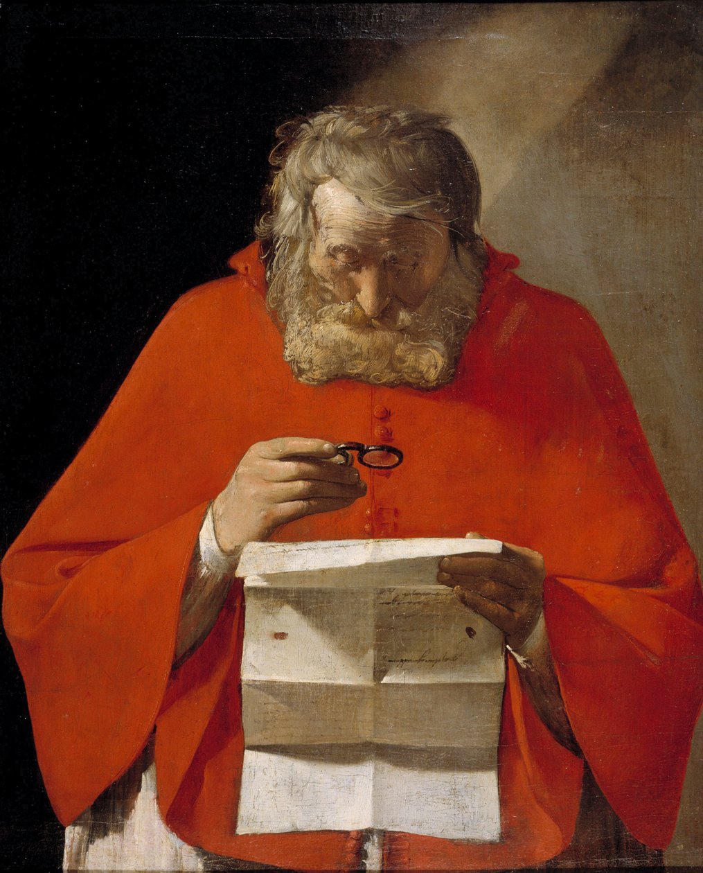 Aziz Jerome bir mektup okuyor - Tuval üzerine yağlı boya, Georges de La Tour (1593-1652), c1628-1629 - Museo del Prado, Madrid by Georges de La Tour