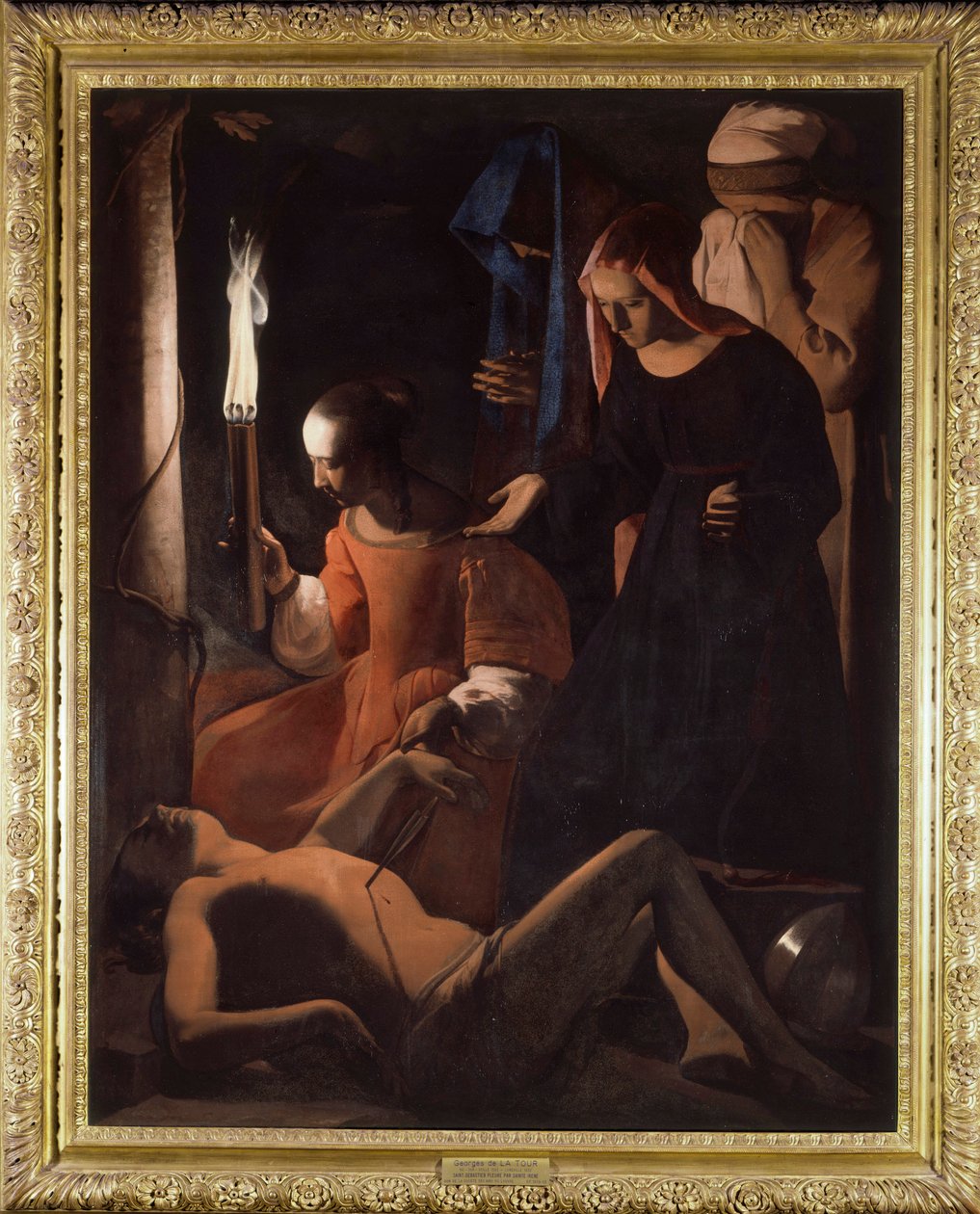 Saint Sebastian, Saint Irene tarafından tedavi ediliyor. (St. Sebastian, St. Irene Tarafından İhale Edildi) Georges De La Tour