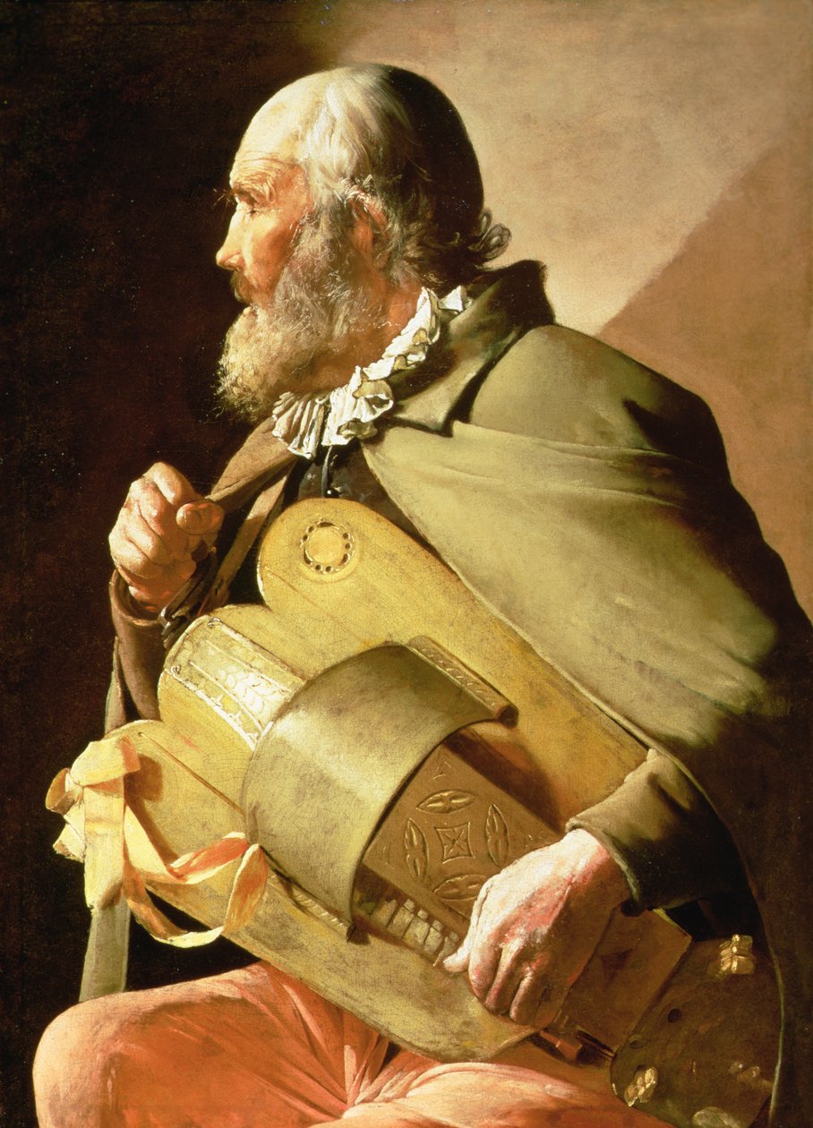 Kör Hurdy Gurdy Oyuncu (tuval üzerine yağlı boya) by Georges de La Tour