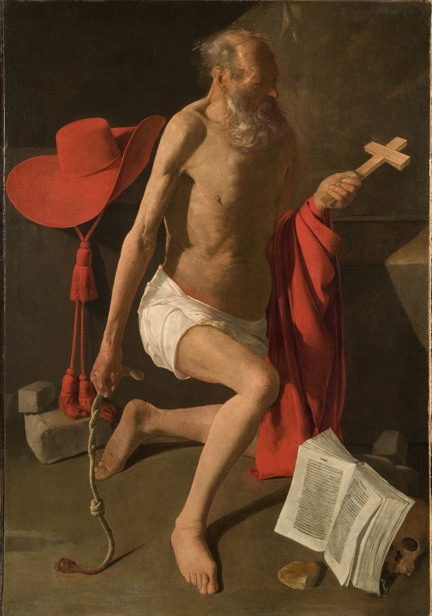 Tövbekar Aziz Jerome (tuval üzerine yağlı boya) by Georges de La Tour