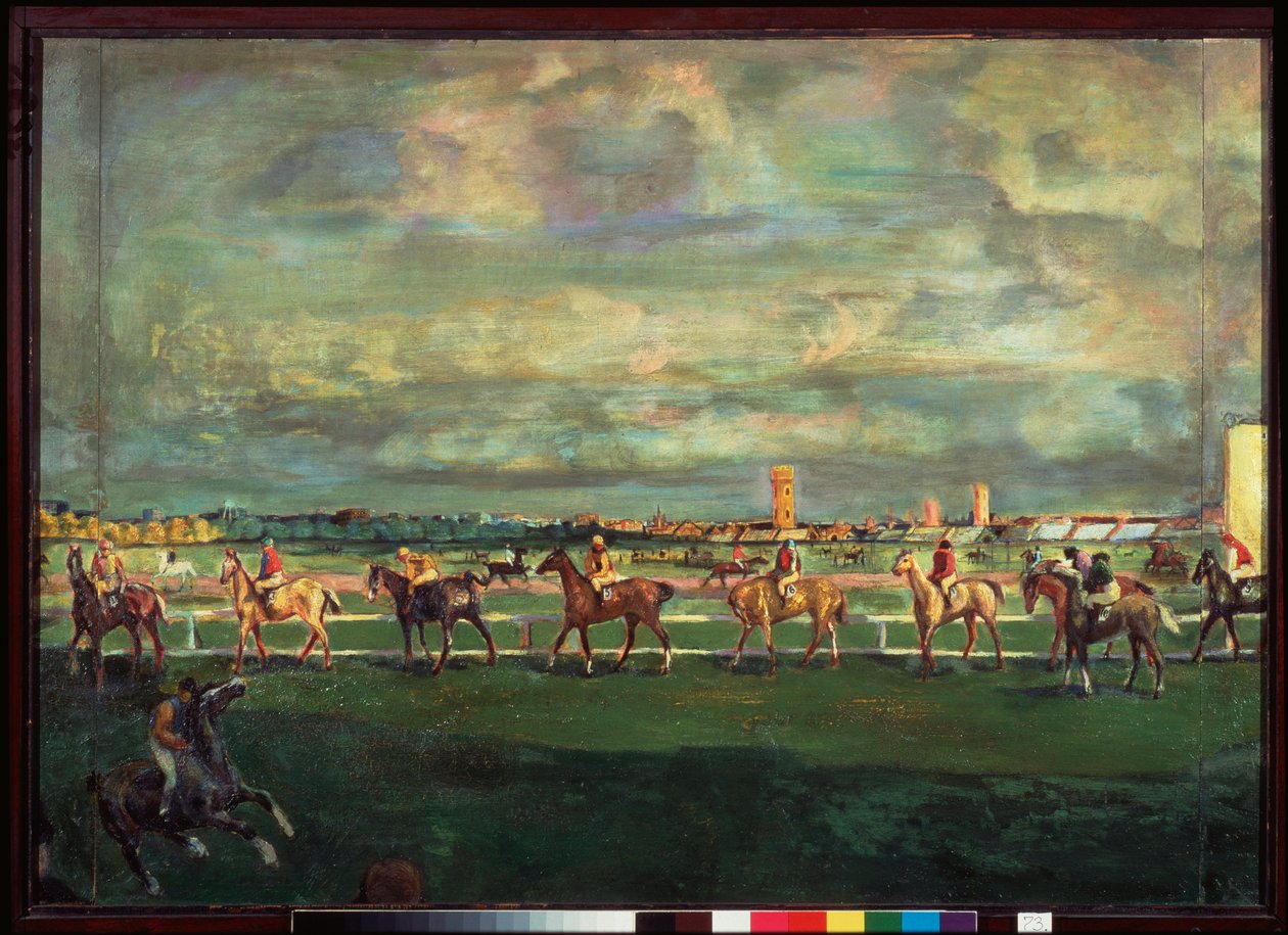 At yarışı (Binicilik) - Georgi Bogdanovich Yakulov (1884-1928), ahşap üzerine yağlı boya tablo by Georgy Bogdanovich Yakulov