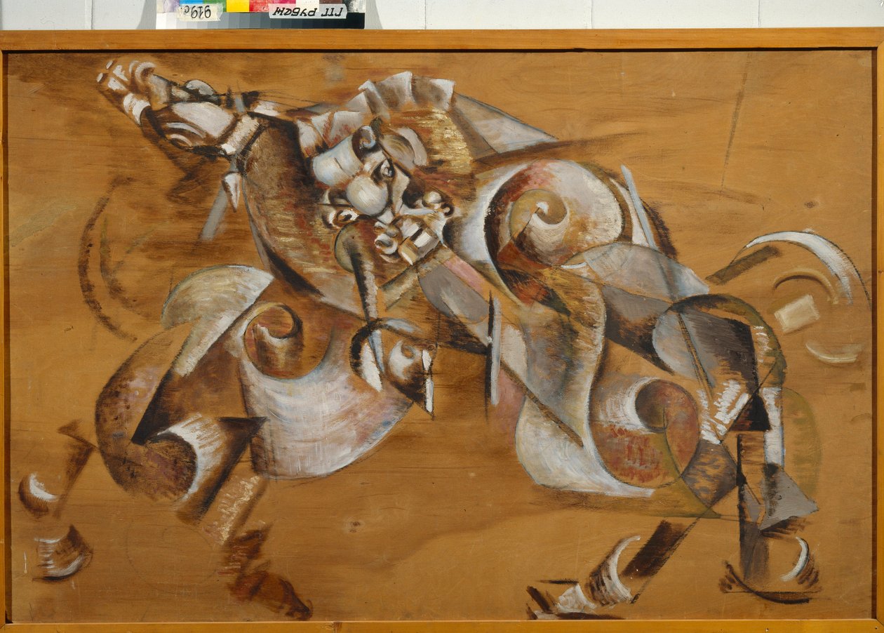 ""Aslan attaquant un cheval"" (Aslan Ata Saldırıyor) Peinture de Georgi Yakulov (1884-1928) Playwood üzerine yağlı boya 1917-1918 Dim 99x149 cm Devlet Tretyakov Galerisi, Moscou by Georgy Bogdanovich Yakulov