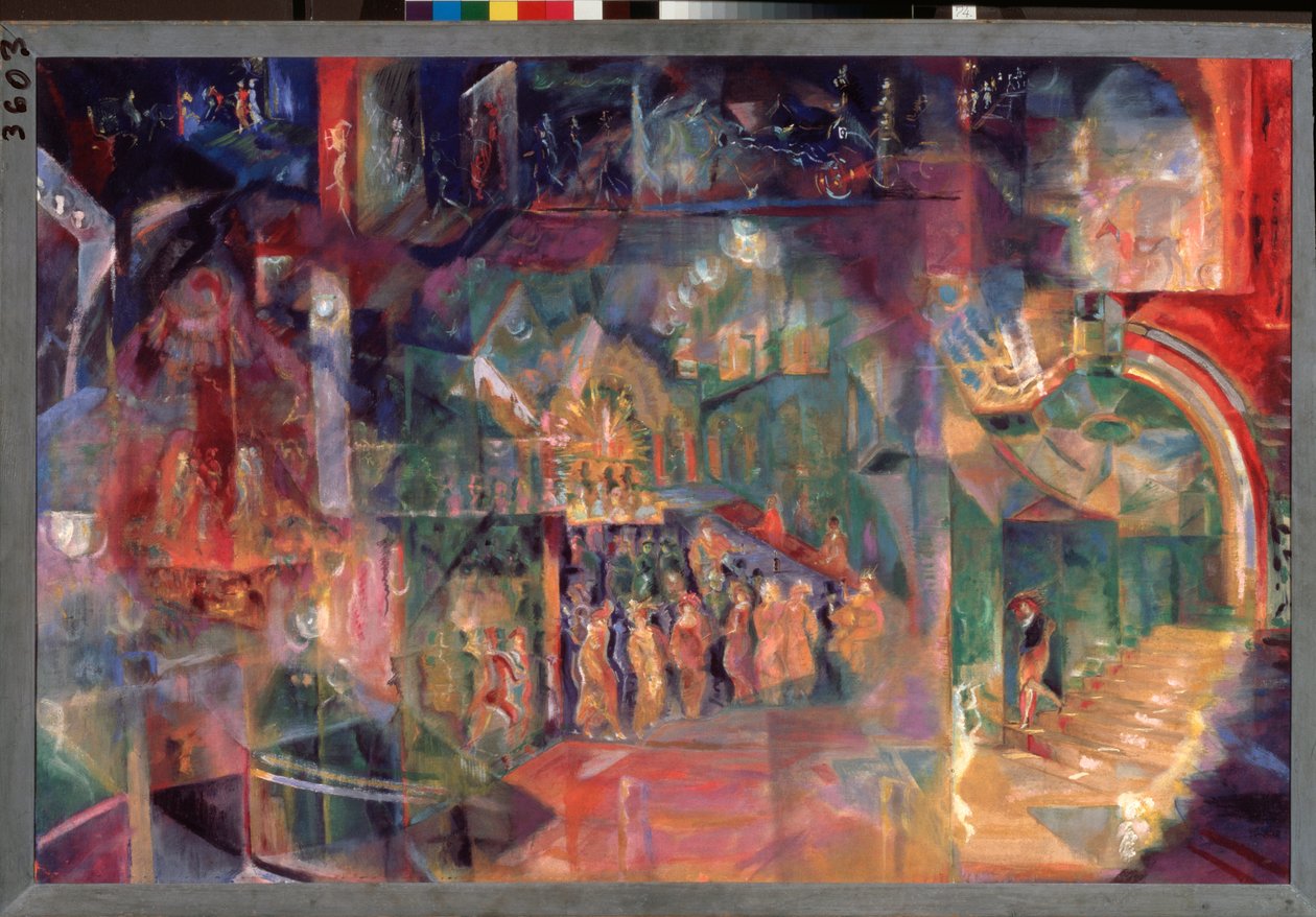 Un bar (A Bar) - Georgi Bogdanovich Yakulov (1884-1928), tuval üzerine yağlı boya, Rus sanatı, 20. yüzyıl, fütürizm - Devlet Tretyakov Galerisi, Moskova by Georgy Bogdanovich Yakulov