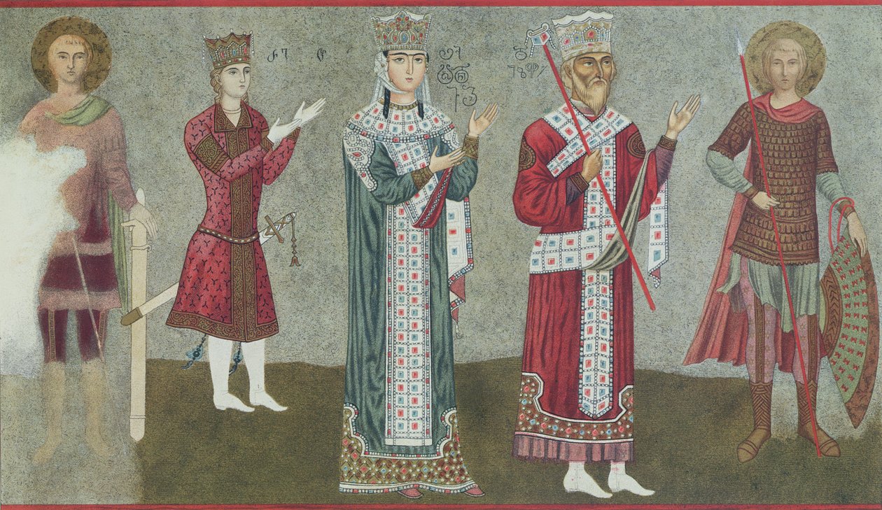 Kraliçe Thamar (1184-1213) ve babası Kral Grigori III (1156-1184) tasvir eden bir fresk kopyası by Georgian School