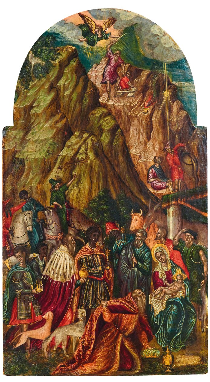 İshak'ın Kurbanı ve Magi'nin Tapınması, 16. yüzyıl. by Georgios Klontzas