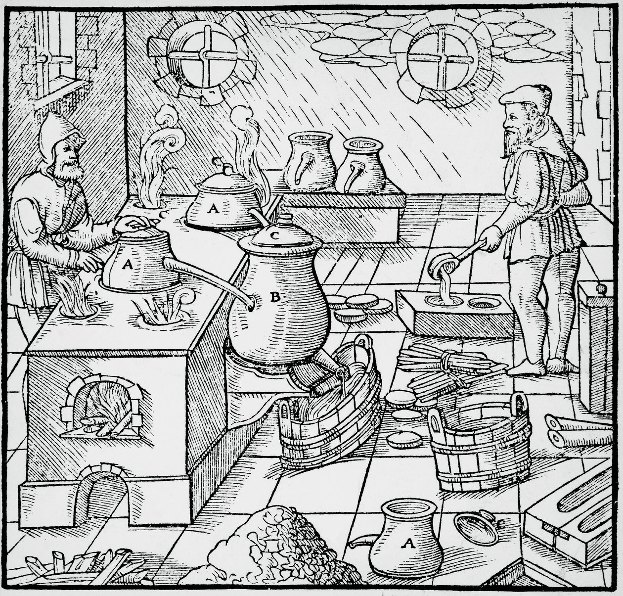Basel'de yayınlanan Georg Pawer veya Georgius Agricola (1494-1555) tarafından yazılan De re metallica'dan (Metallerin doğası üzerine) gravür by Georgius Agricola