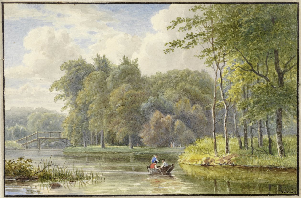 Kürekli bir teknede figürlerle manzara by Georgius Jacobus Johannes van Os