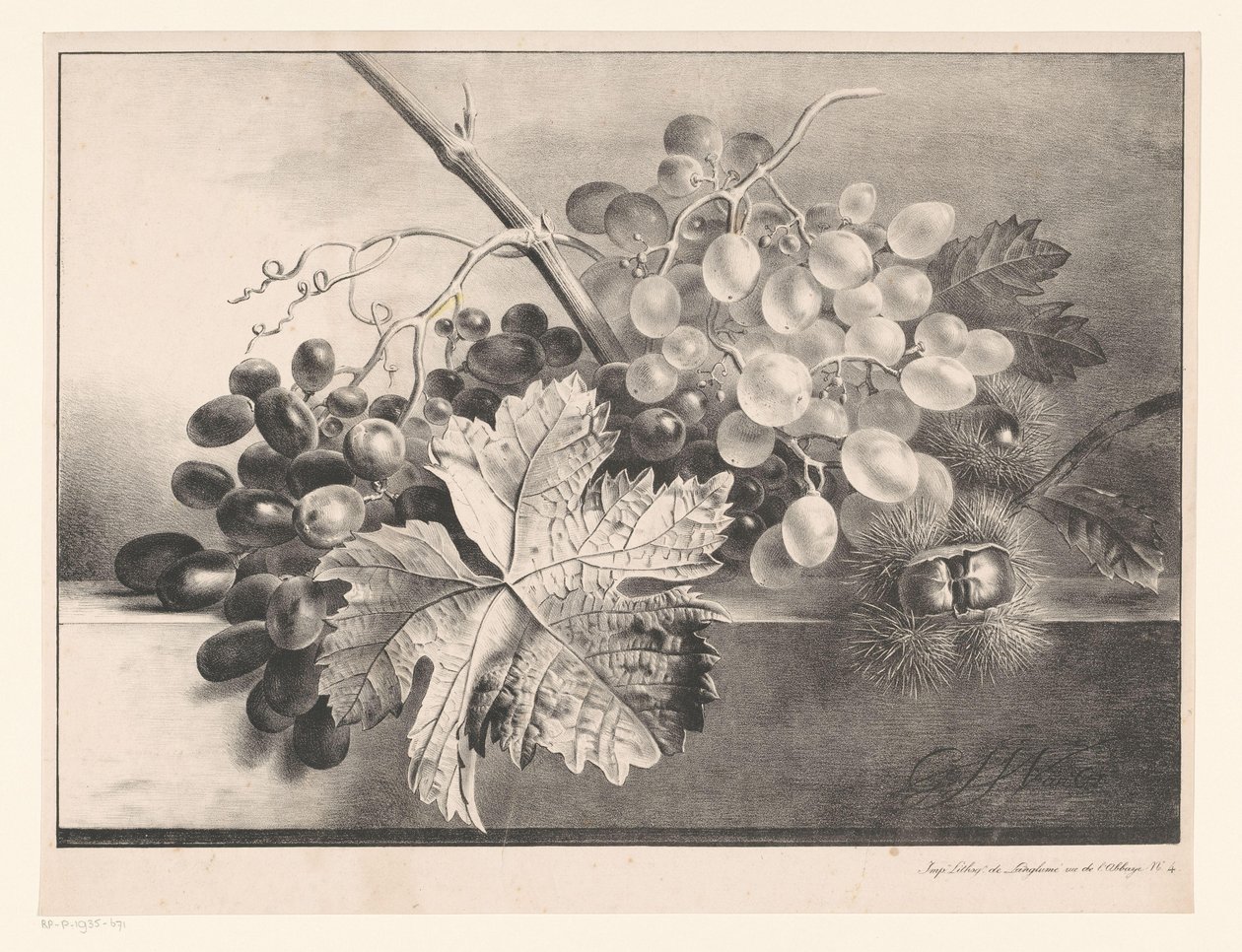 Üzüm ve kestane ile natürmort by Georgius Jacobus Johannes van Os